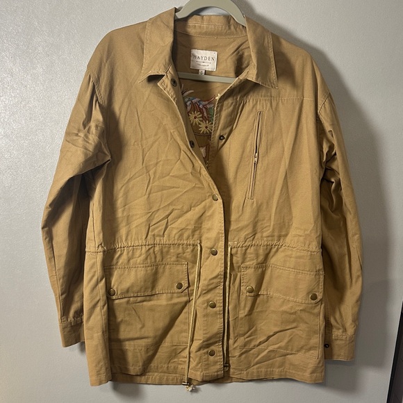 Hayden Los Angeles Khaki Cotton Utility Jacket with Embroidered Back - Picture 1 of 5